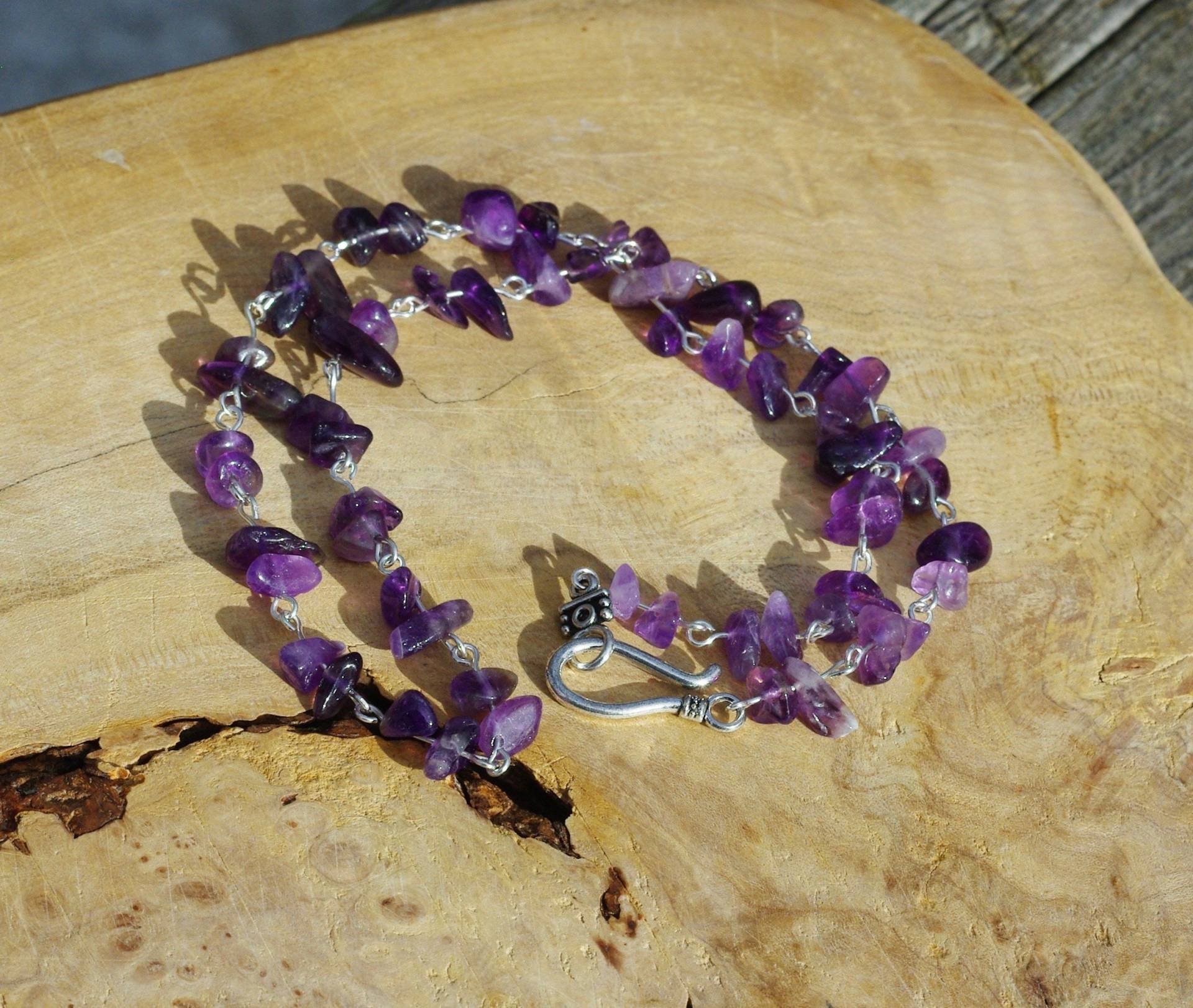 Amethyst Splitterstein-Halskette Natürlicher Violetter Edelstein, Tibetsilber-Verschluss von AudacityWear