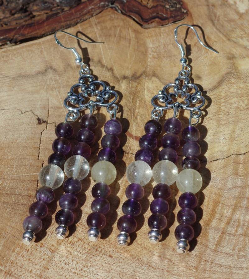 Amethyst Und Quarz Ohrringe ~ Chandelier Boho Schmuck Amethyst Und Quarz Ohrringe ~ Chandelier Boho Schmuck von AudacityWear