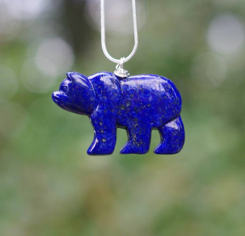 Lapis Lazuli Eisbär Halskette Sterling Silber Wire Wrapped von AudacityWear