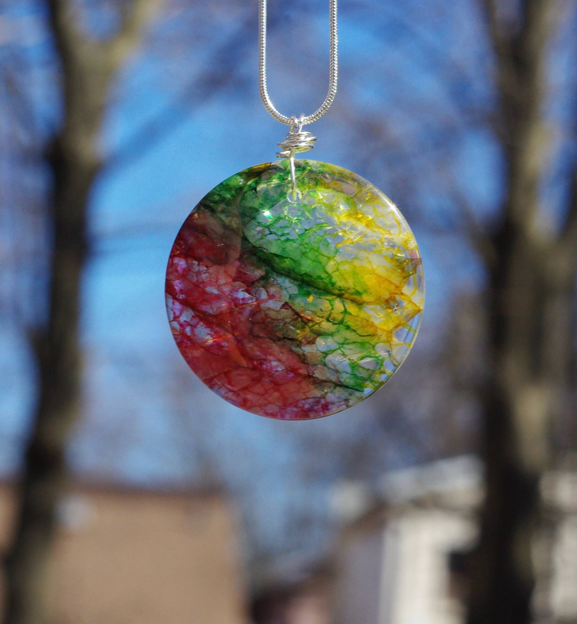 Regenbogen Achat Anhänger ~ Runde Stein Halskette Sterling Silber von AudacityWear