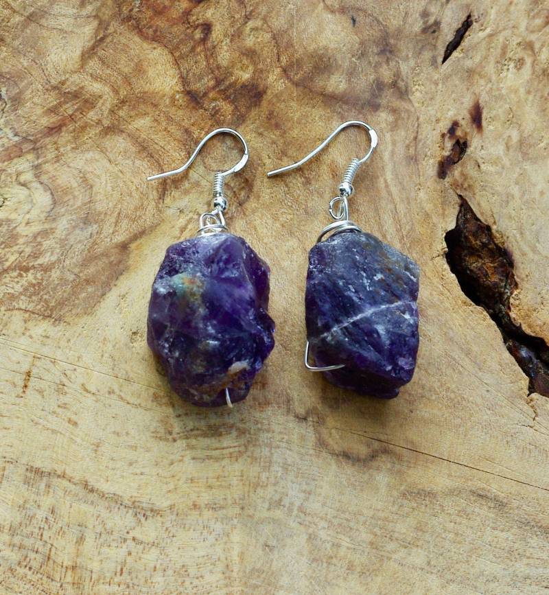 Rohe Amethyst Ohrringe - Statement Unikat Halbedelsteine Rohe Amethyst Ohrringe - Statement Unikat Halbedelsteine von AudacityWear