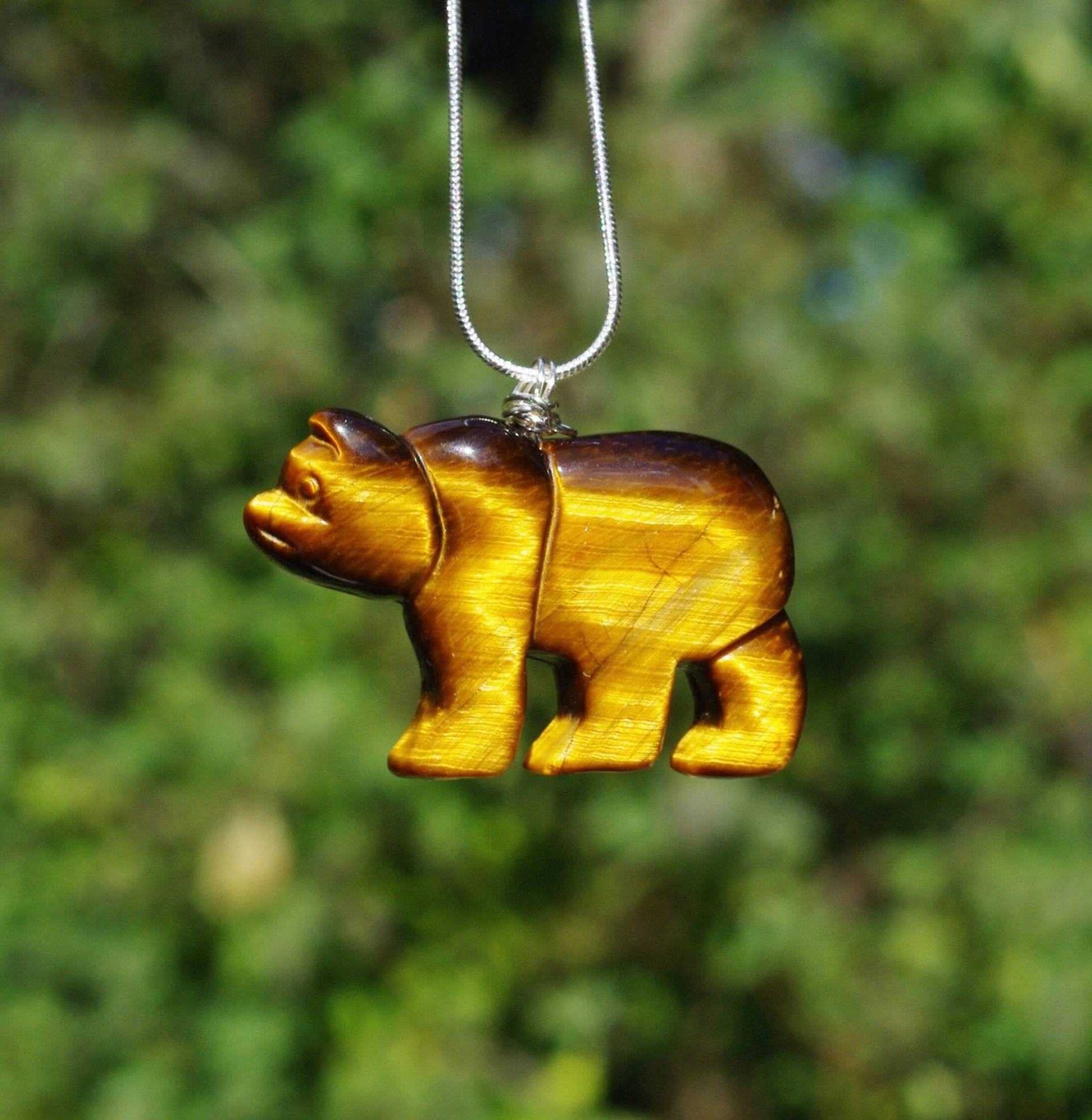 Tigerauge Braunbär Halskette Sterling Silber Wire Wrapped Anhänger von AudacityWear