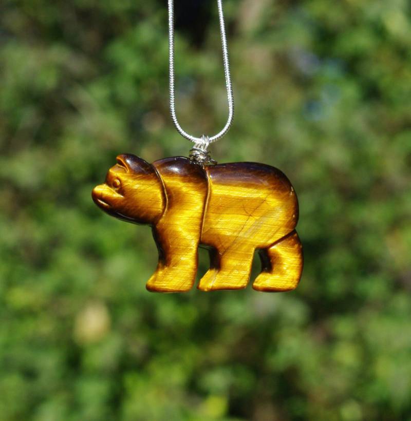 Tigerauge Braunbär Halskette Sterling Silber Wire Wrapped Anhänger Tigerauge Braunbär Halskette Sterling Silber Wire Wrapped Anhänger von AudacityWear