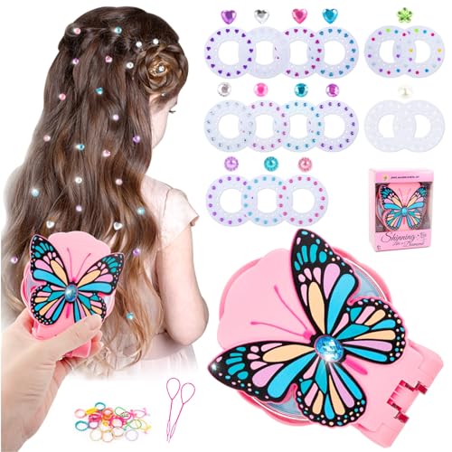 Audasi Schmetterling Hair Bedazzler Kit, Bling Gem Machine für Glitter Girls, Diamond Hair Machine, Glitzersteine Haare gesicht haar schmuck Machine for Girls Hat Bling Rhinestones,Haarschmuck Mädchen von Audasi