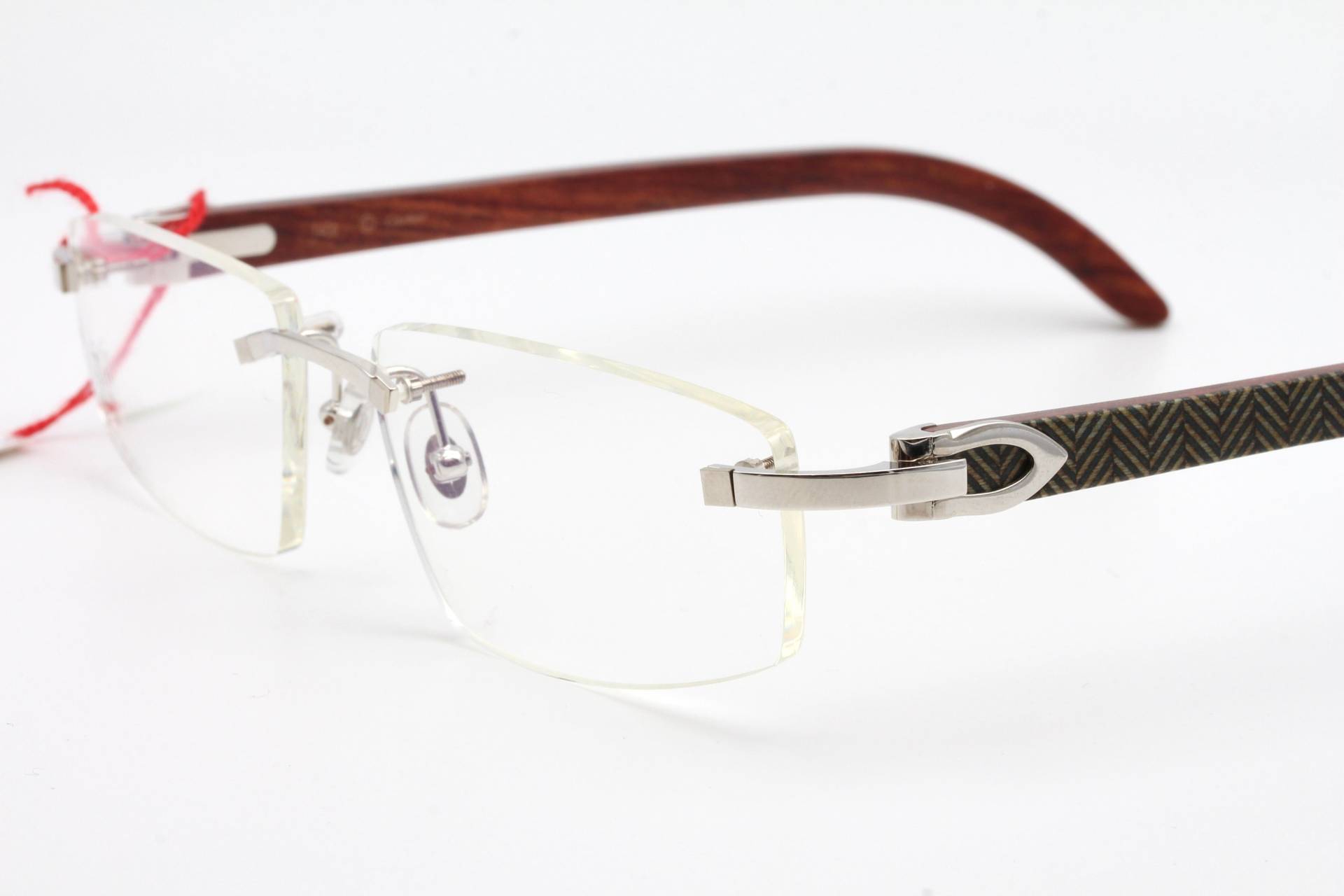 Vintage Cartier Randlose Holzdekor-Brille, Hergestellt in Frankreich 2000 - Neu Aus Altem Lagerbestand Originaletui Inklusive von AudaxEyewearCH