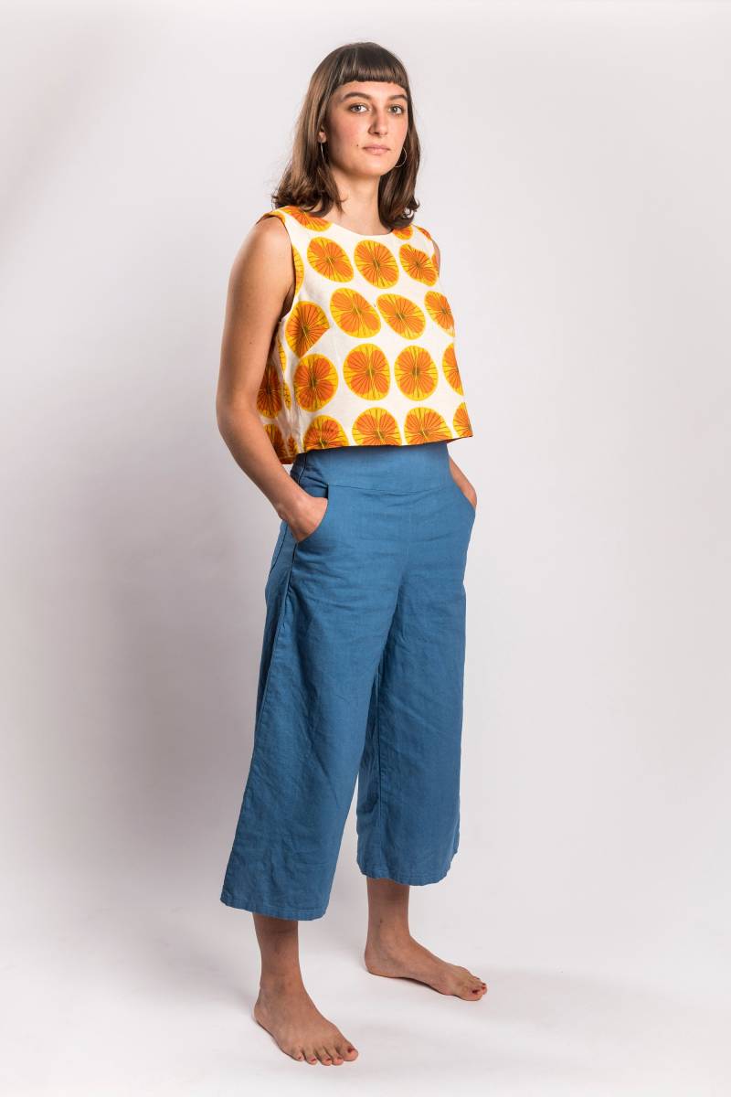 High Waisted Handgefärbte Baumwoll-Leinen Breite Bein Culottes von Audiaworks