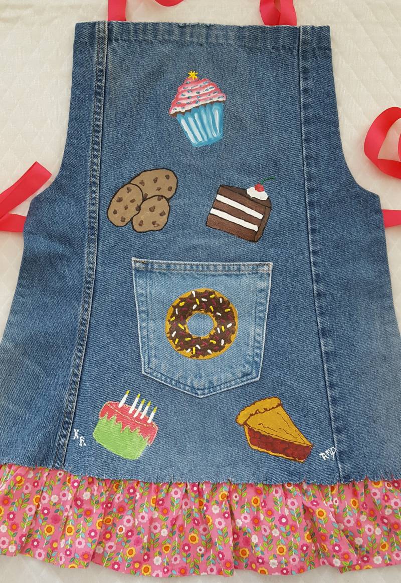 Handgemalte Schürze Aus Recycling-Jeans Bäckerei-Design, Handgemalt von AudieMaeDesigns