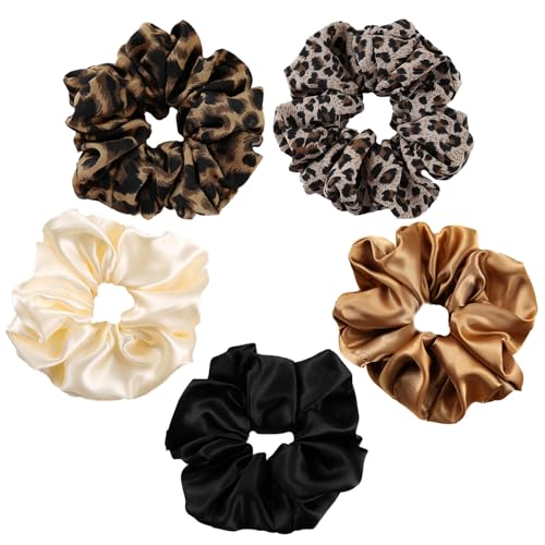 5 Pcs Scrunchies Haargummi Damen 14cm Haargummis Leopardenmuster Haarband Leo Geeignet Für Langes Haar, Wellen Und Pferdeschwanz von Audio frequency%