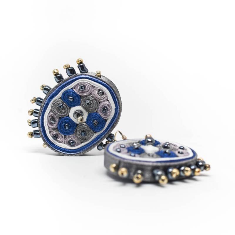 stoff Ohrringe Marine, Gepunktete Ohrringe, Blau, Geschenk Für Mutter - Audra Zili Textilschmuck von AudraTextileStudio