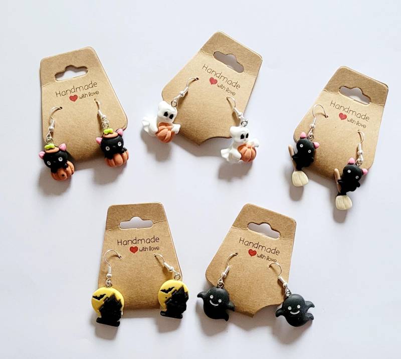 Hängeohrringe Ohrringe Halloween Geist Weiß Schwarz Kürbis Handmade Geschenk Halloweenparty Herbst Oktober Schmuck von AudreyKreationen