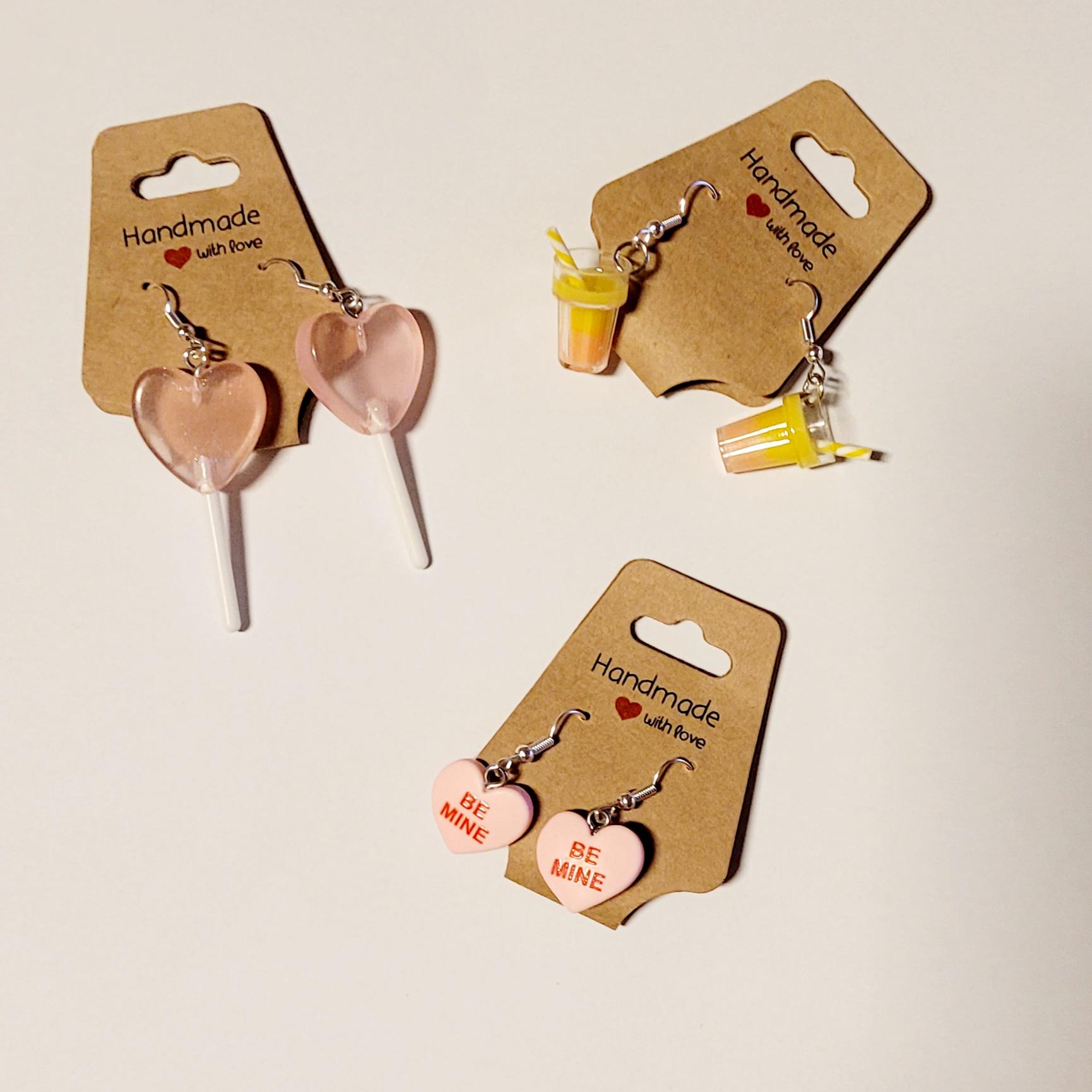 Lolli Ohrringe Herz Getränk Rosa Hängeohrringe Schmuck Geburtstag Mitbringsel von AudreyKreationen