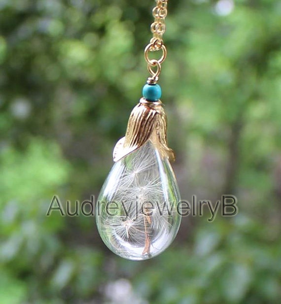 Löwenzahnsamen Halskette Türkis Akzent, Make A Wish Anhänger von AudreyjewelryB