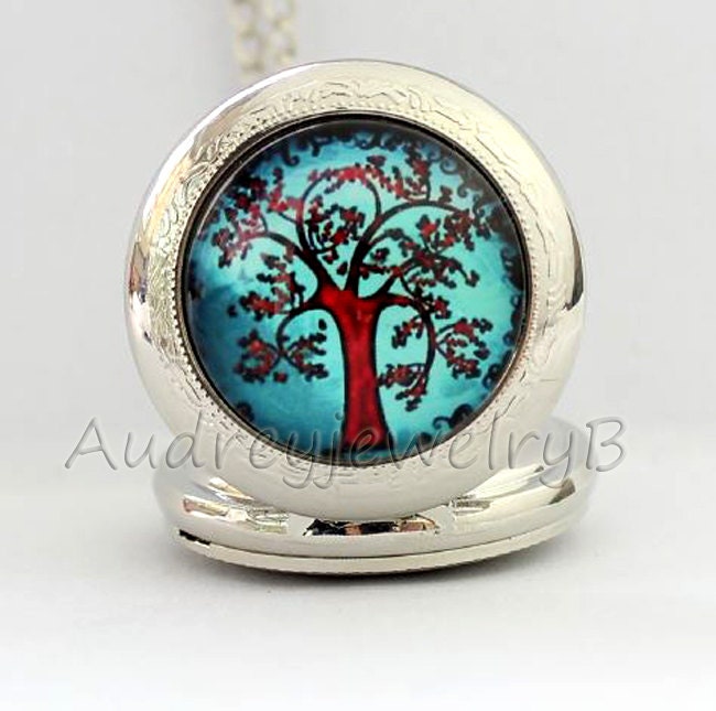 Magic Tree Taschenuhr Anhänger Legierungskette, Quarzwerk von AudreyjewelryB