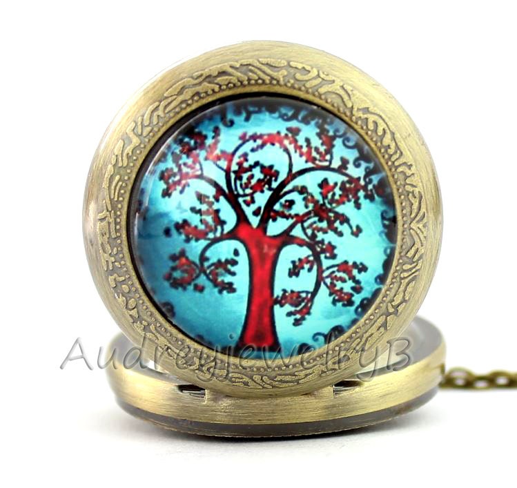 Baum Des Lebens Uhrenanhänger Quarz-Taschenuhr Mit Kette von AudreyjewelryB