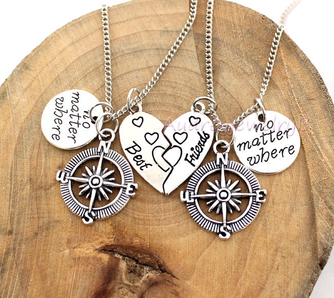 2 Stück/Bester Freund & "No Matter Where" Kompass Halsketten Set Gebrochen Herz Halsketten, Mutter Tag Weihnachtsgeschenke, Geburtstagsgeschenke von AudreyjewelryB