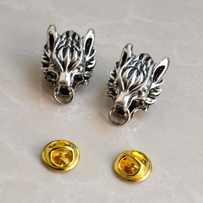 Wolf Kragen Clip Pins Tier Brosche Set von AudreyjewelryB