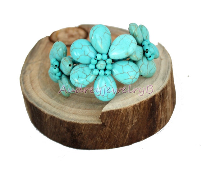 Türkis Blumen Armband Perlen Schwester/Freund Geschenk von AudreyjewelryB