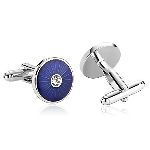 AueDsa Manschettenknöpfe Mit Edelstahl Herren Blau Cuffllinks Rund Zirkonia Weiß von AueDsa