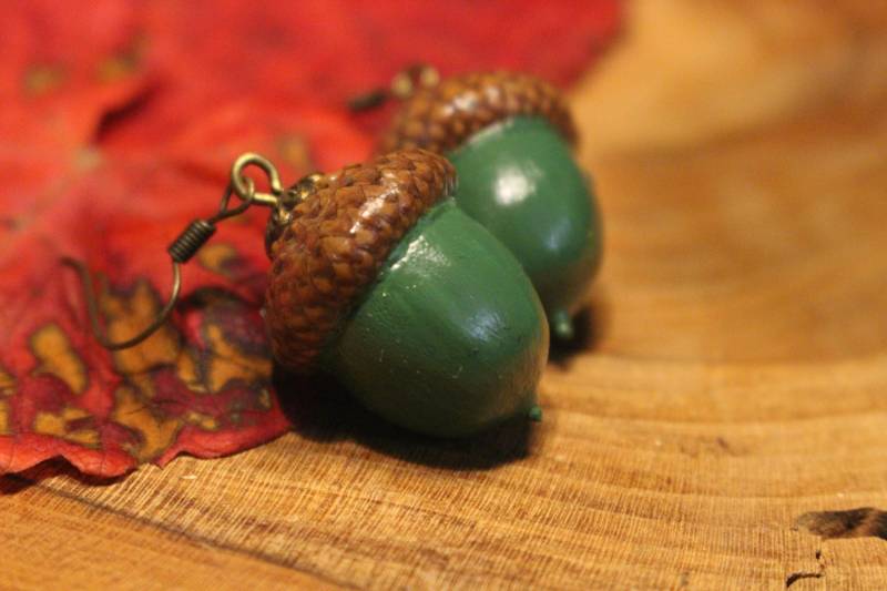 Eichel Ohrringe Roteiche Versch. Farben Echt Wald Natur Elfe Baum Hänger Hängeohrringe Eichelohrringe Eichelhütchen von AuenwaldCrafts