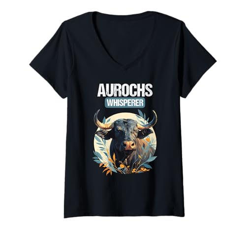 Damen Auerochsen Auerochse T-Shirt mit V-Ausschnitt Damen Auerochsen Auerochse T-Shirt mit V-Ausschnitt von Auerochsen Auerochse Tier Shop