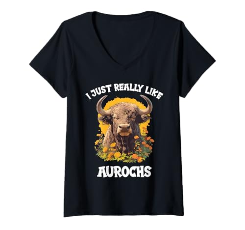 Damen Auerochsen Auerochse T-Shirt mit V-Ausschnitt Damen Auerochsen Auerochse T-Shirt mit V-Ausschnitt von Auerochsen Auerochse Tier Shop