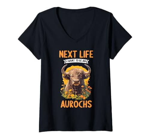Damen Auerochsen Auerochse T-Shirt mit V-Ausschnitt Damen Auerochsen Auerochse T-Shirt mit V-Ausschnitt von Auerochsen Auerochse Tier Shop