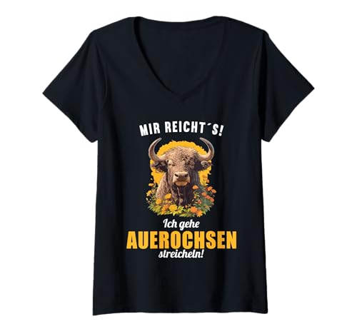 Damen Auerochsen Auerochse T-Shirt mit V-Ausschnitt Damen Auerochsen Auerochse T-Shirt mit V-Ausschnitt von Auerochsen Auerochse Tier Shop