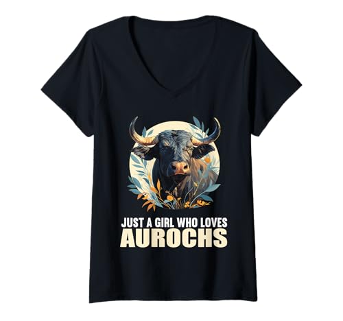 Damen Auerochsen Auerochse T-Shirt mit V-Ausschnitt Damen Auerochsen Auerochse T-Shirt mit V-Ausschnitt von Auerochsen Auerochse Tier Shop