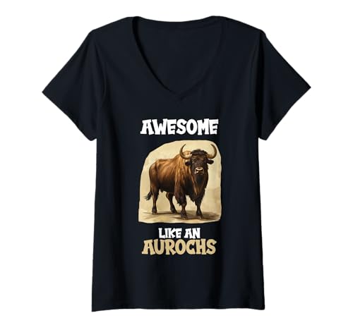 Damen Auerochsen Auerochse T-Shirt mit V-Ausschnitt von Auerochsen Auerochse Tier Shop