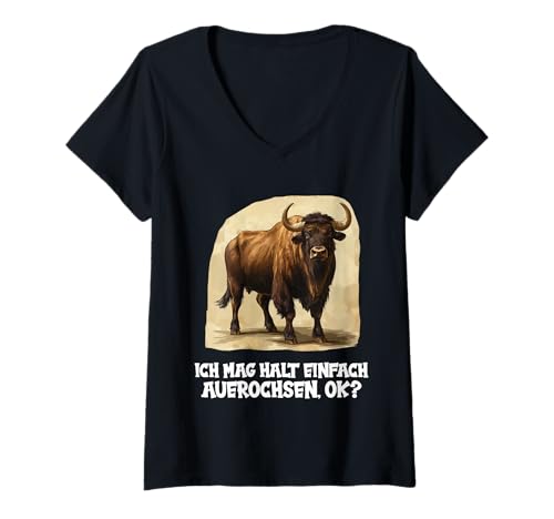 Damen Auerochsen Auerochse T-Shirt mit V-Ausschnitt Damen Auerochsen Auerochse T-Shirt mit V-Ausschnitt von Auerochsen Auerochse Tier Shop