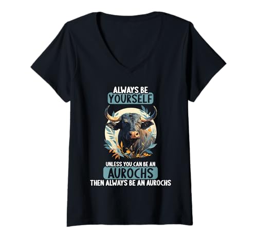Damen Auerochsen Auerochse T-Shirt mit V-Ausschnitt Damen Auerochsen Auerochse T-Shirt mit V-Ausschnitt von Auerochsen Auerochse Tier Shop
