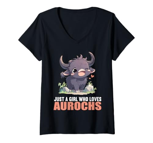 Damen Auerochsen Auerochse T-Shirt mit V-Ausschnitt Damen Auerochsen Auerochse T-Shirt mit V-Ausschnitt von Auerochsen Auerochse Tier Shop