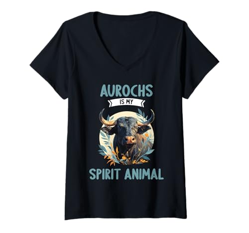 Damen Auerochsen Auerochse T-Shirt mit V-Ausschnitt Damen Auerochsen Auerochse T-Shirt mit V-Ausschnitt von Auerochsen Auerochse Tier Shop