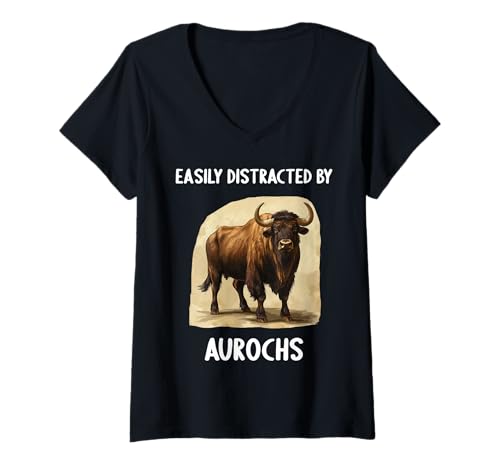 Damen Auerochsen Auerochse T-Shirt mit V-Ausschnitt von Auerochsen Auerochse Tier Shop