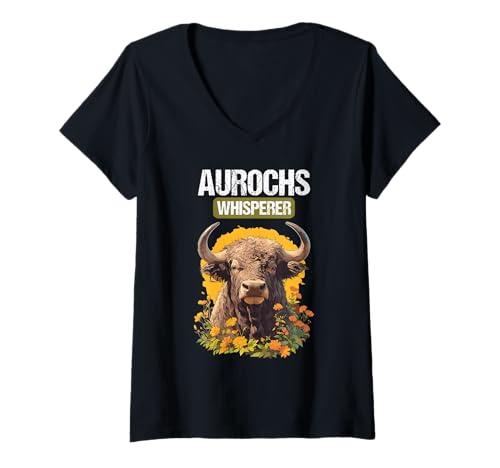 Damen Auerochsen Auerochse T-Shirt mit V-Ausschnitt Damen Auerochsen Auerochse T-Shirt mit V-Ausschnitt von Auerochsen Auerochse Tier Shop
