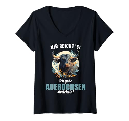 Damen Auerochsen Auerochse T-Shirt mit V-Ausschnitt Damen Auerochsen Auerochse T-Shirt mit V-Ausschnitt von Auerochsen Auerochse Tier Shop