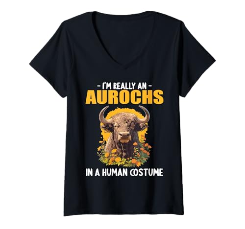 Damen Auerochsen Auerochse T-Shirt mit V-Ausschnitt Damen Auerochsen Auerochse T-Shirt mit V-Ausschnitt von Auerochsen Auerochse Tier Shop