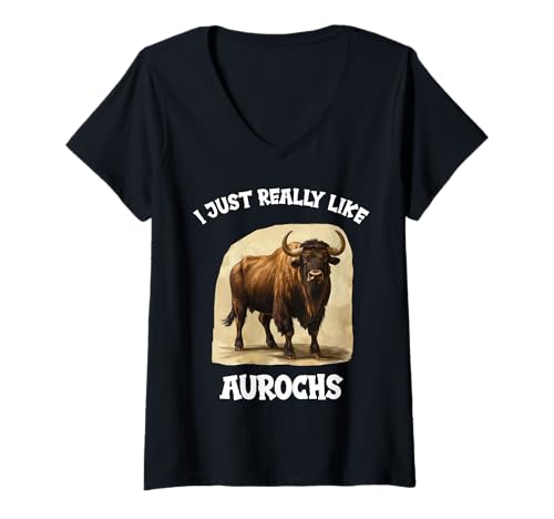 Damen Auerochsen Auerochse T-Shirt mit V-Ausschnitt von Auerochsen Auerochse Tier Shop
