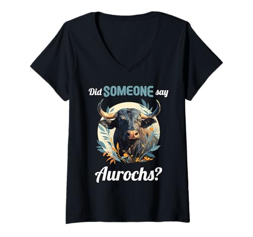Damen Auerochsen Auerochse T-Shirt mit V-Ausschnitt Damen Auerochsen Auerochse T-Shirt mit V-Ausschnitt von Auerochsen Auerochse Tier Shop