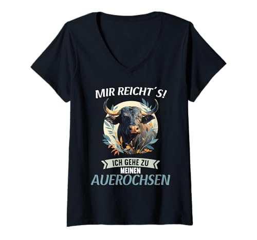 Damen Auerochsen Auerochse T-Shirt mit V-Ausschnitt von Auerochsen Auerochse Tier Shop