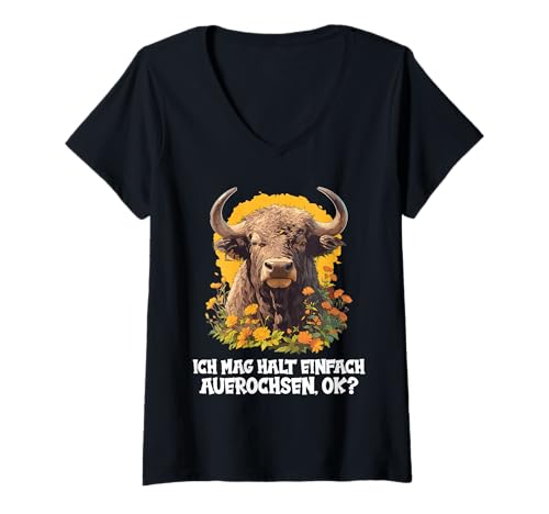 Damen Auerochsen Auerochse T-Shirt mit V-Ausschnitt von Auerochsen Auerochse Tier Shop