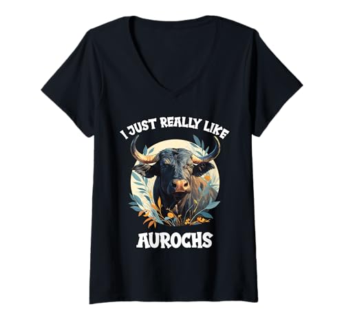 Damen Auerochsen Auerochse T-Shirt mit V-Ausschnitt von Auerochsen Auerochse Tier Shop