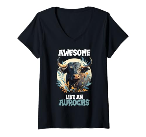 Damen Auerochsen Auerochse T-Shirt mit V-Ausschnitt Damen Auerochsen Auerochse T-Shirt mit V-Ausschnitt von Auerochsen Auerochse Tier Shop