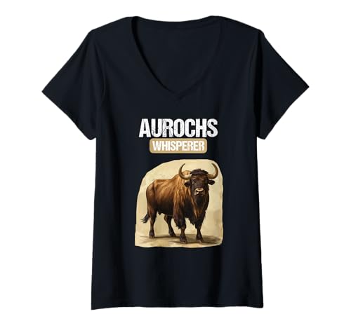 Damen Auerochsen Auerochse T-Shirt mit V-Ausschnitt Damen Auerochsen Auerochse T-Shirt mit V-Ausschnitt von Auerochsen Auerochse Tier Shop