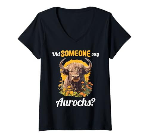 Damen Auerochsen Auerochse T-Shirt mit V-Ausschnitt Damen Auerochsen Auerochse T-Shirt mit V-Ausschnitt von Auerochsen Auerochse Tier Shop