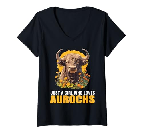 Damen Auerochsen Auerochse T-Shirt mit V-Ausschnitt von Auerochsen Auerochse Tier Shop