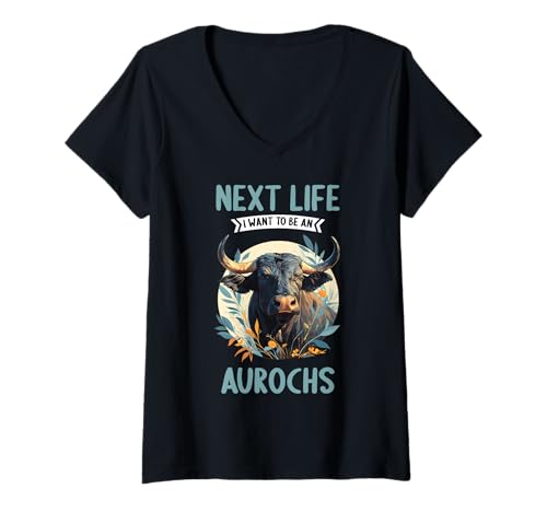 Damen Auerochsen Auerochse T-Shirt mit V-Ausschnitt Damen Auerochsen Auerochse T-Shirt mit V-Ausschnitt von Auerochsen Auerochse Tier Shop