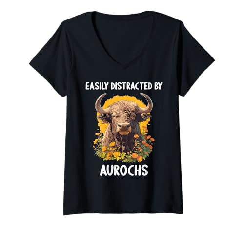Damen Auerochsen Auerochse T-Shirt mit V-Ausschnitt Damen Auerochsen Auerochse T-Shirt mit V-Ausschnitt von Auerochsen Auerochse Tier Shop
