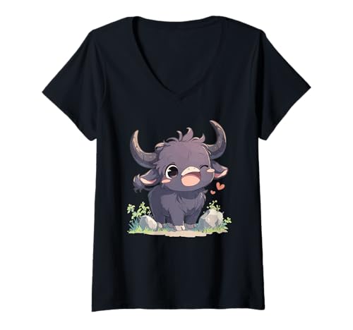 Damen Auerochsen Auerochse T-Shirt mit V-Ausschnitt Damen Auerochsen Auerochse T-Shirt mit V-Ausschnitt von Auerochsen Auerochse Tier Shop