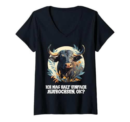 Damen Auerochsen Auerochse T-Shirt mit V-Ausschnitt Damen Auerochsen Auerochse T-Shirt mit V-Ausschnitt von Auerochsen Auerochse Tier Shop